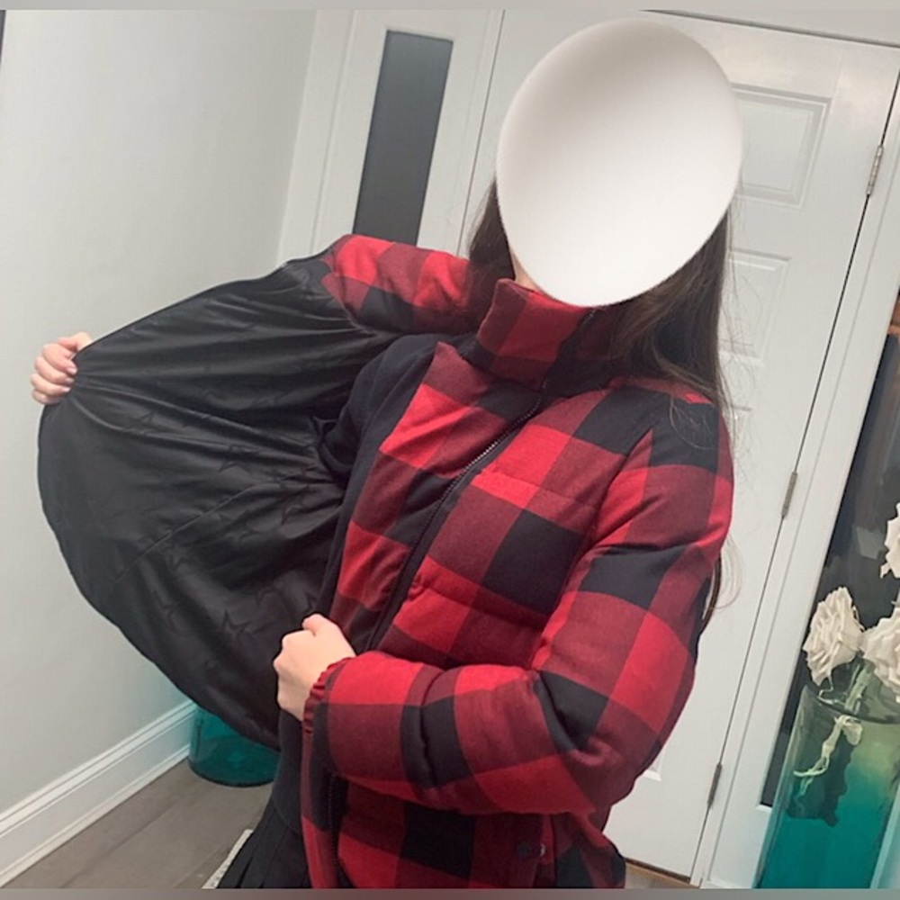 Scotch and soda red and black plaid puffer jacket